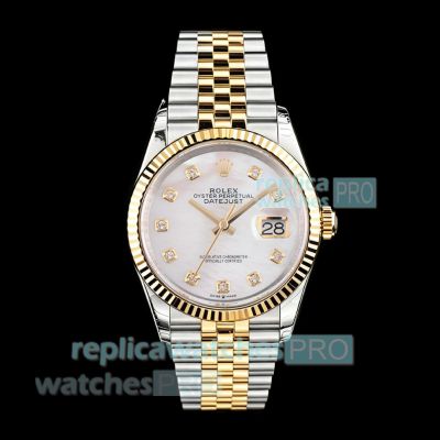 B Factory Swiss Replica Rolex Datejust MOP Diamond Dial Yellow Gold Two-Tone Watch 